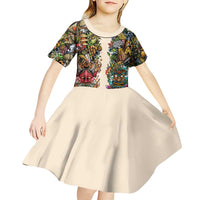 Hawaii And Japan Kid Short Sleeve Dress Tiki With Oni Mask - Polynesian Pride