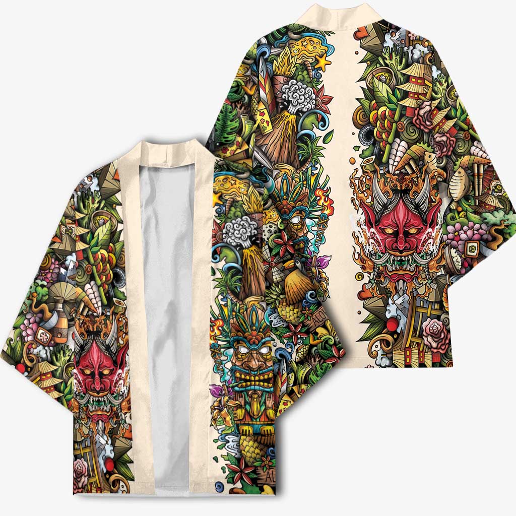 Hawaii And Japan Kimono Tiki With Oni Mask - Polynesian Pride