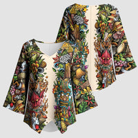 Hawaii And Japan Kimono Sleeve Blouse Tiki With Oni Mask LT05 - Polynesian Pride