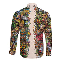 Hawaii And Japan Long Sleeve Button Shirt Tiki With Oni Mask LT05 - Polynesian Pride