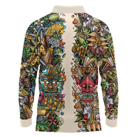 Hawaii And Japan Long Sleeve Polo Shirt Tiki With Oni Mask LT05 - Polynesian Pride