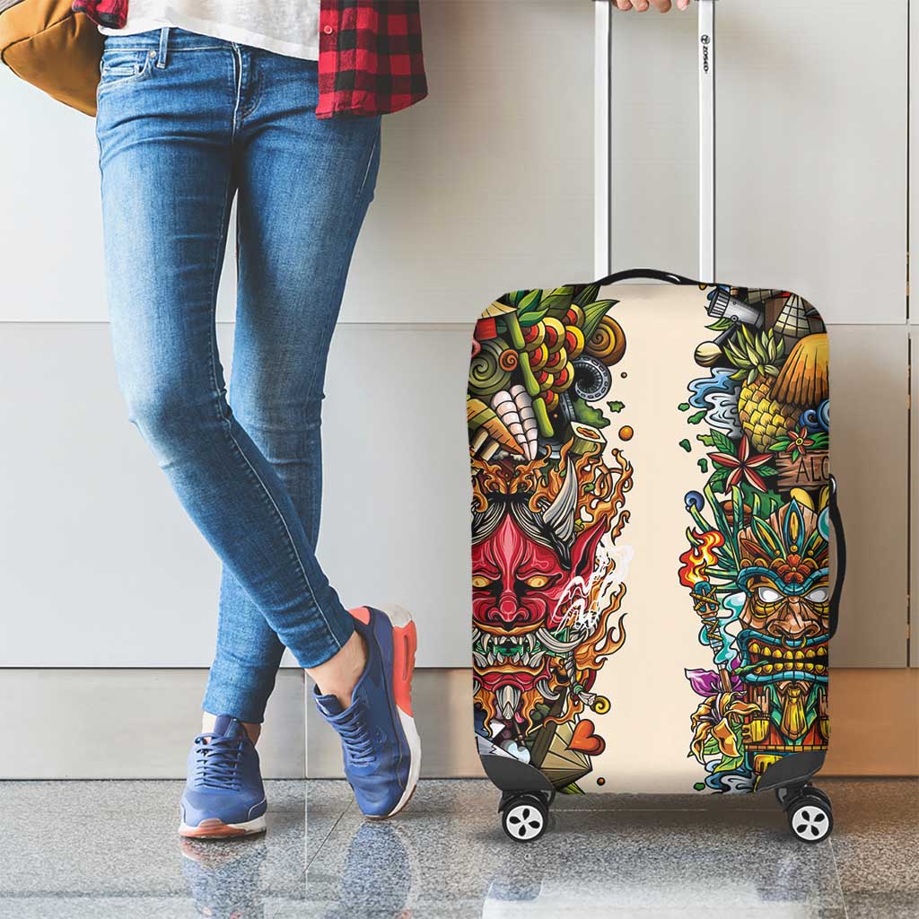 Hawaii And Japan Luggage Cover Tiki With Oni Mask - Polynesian Pride