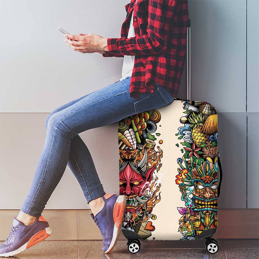 Hawaii And Japan Luggage Cover Tiki With Oni Mask - Polynesian Pride