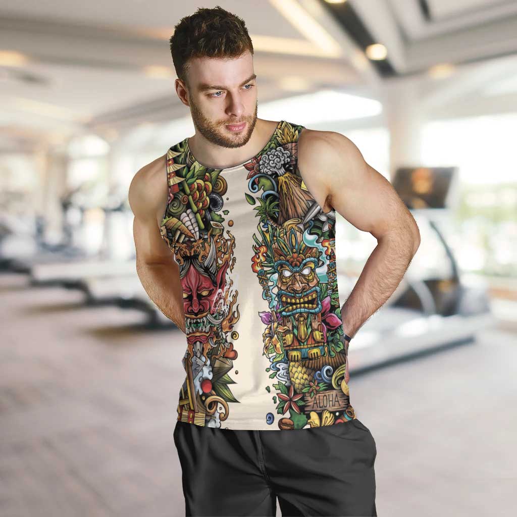 Hawaii And Japan Men Tank Top Tiki With Oni Mask LT05 Colorful - Polynesian Pride