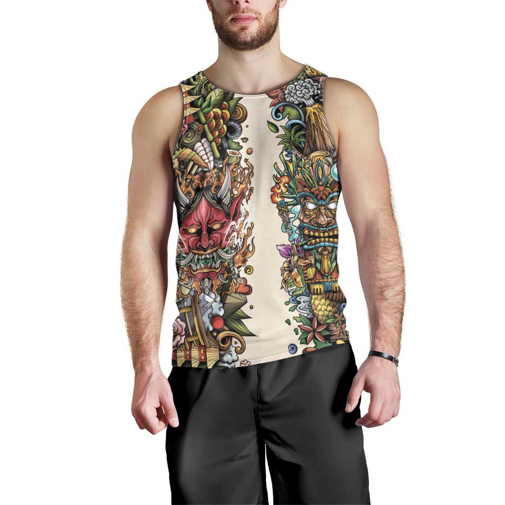 Hawaii And Japan Men Tank Top Tiki With Oni Mask LT05 - Polynesian Pride