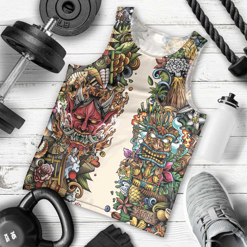 Hawaii And Japan Men Tank Top Tiki With Oni Mask LT05 - Polynesian Pride