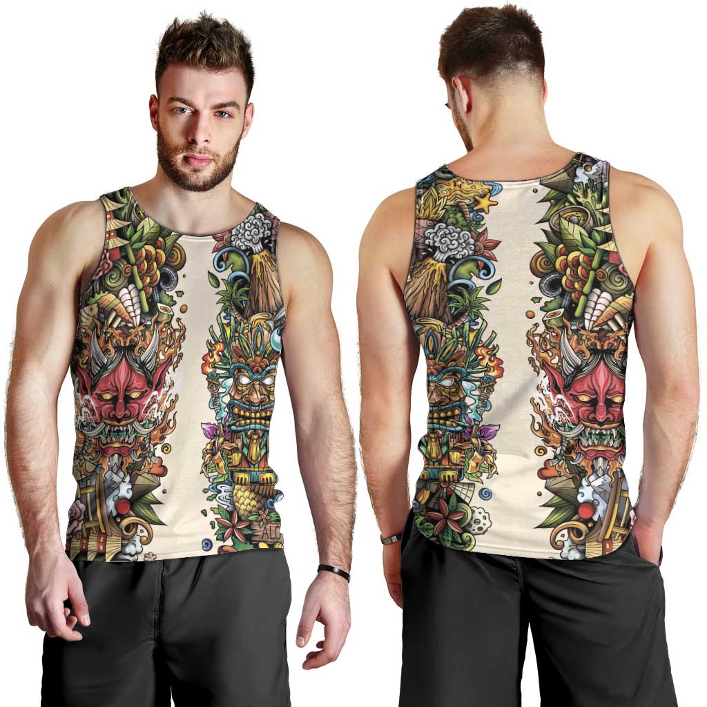 Hawaii And Japan Men Tank Top Tiki With Oni Mask LT05 - Polynesian Pride