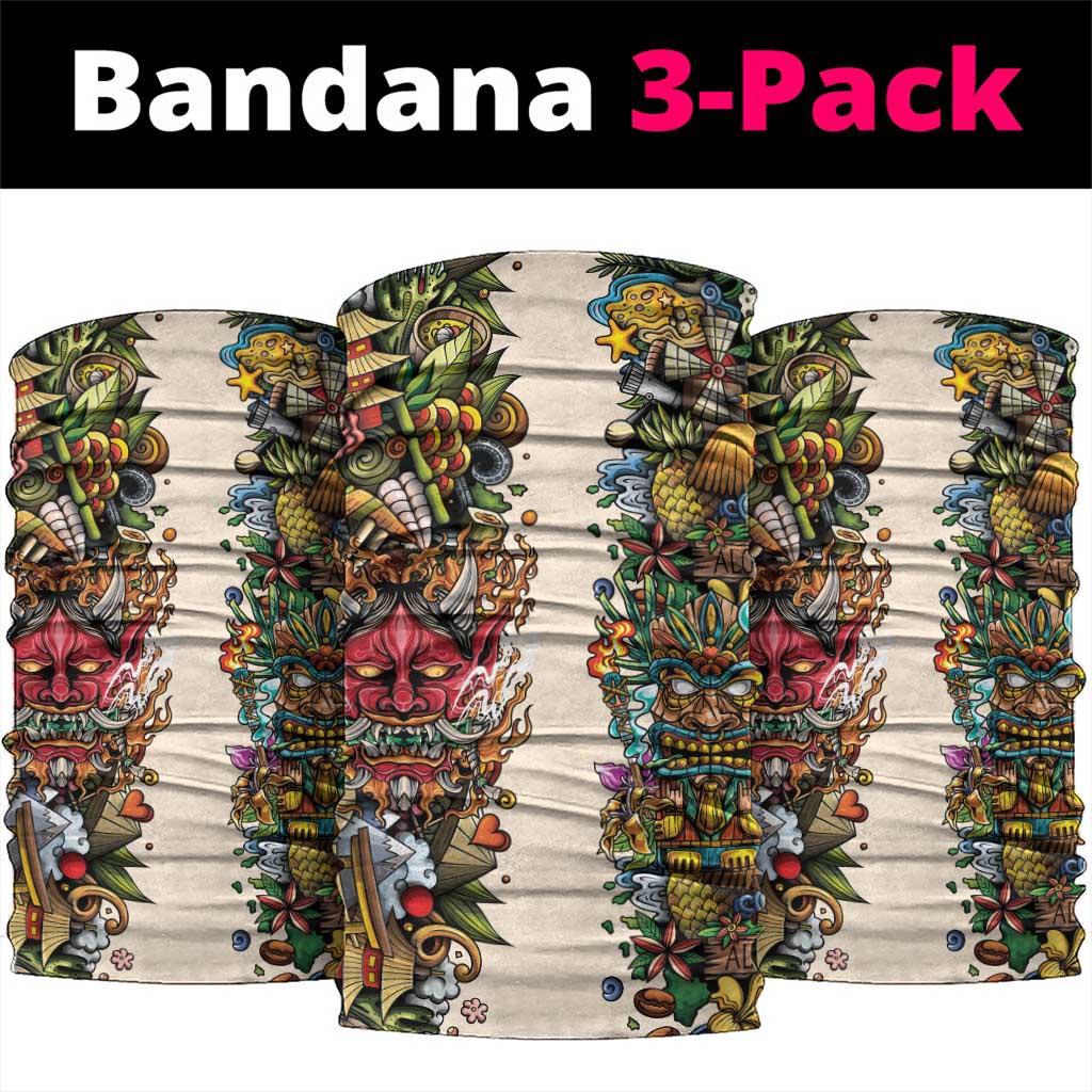 Hawaii And Japan Neck Gaiter Tiki With Oni Mask LT05 package One Size: 25*50cm Colorful - Polynesian Pride