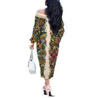 Hawaii And Japan Off The Shoulder Long Sleeve Dress Tiki With Oni Mask - Polynesian Pride