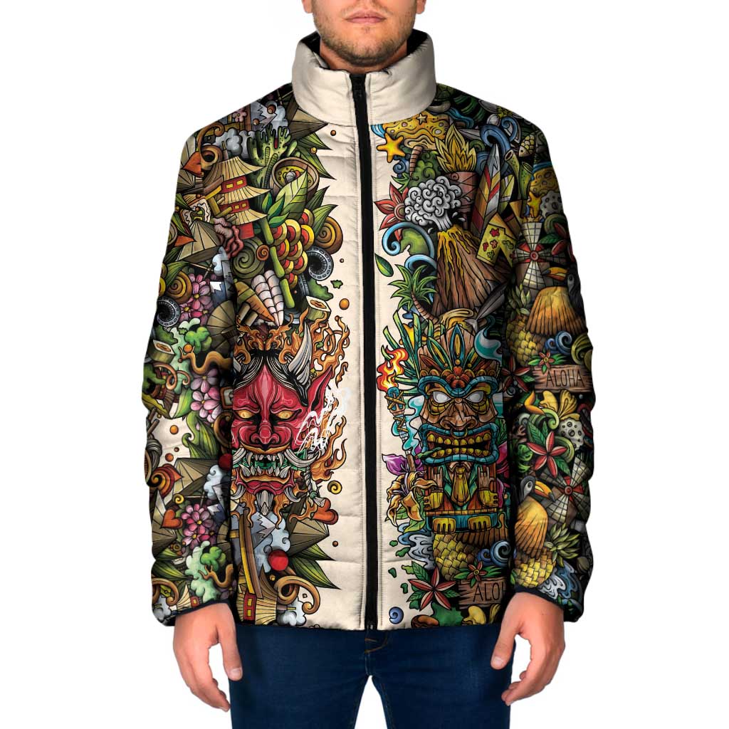 Hawaii And Japan Padded Jacket Tiki With Oni Mask LT05 Men Colorful - Polynesian Pride