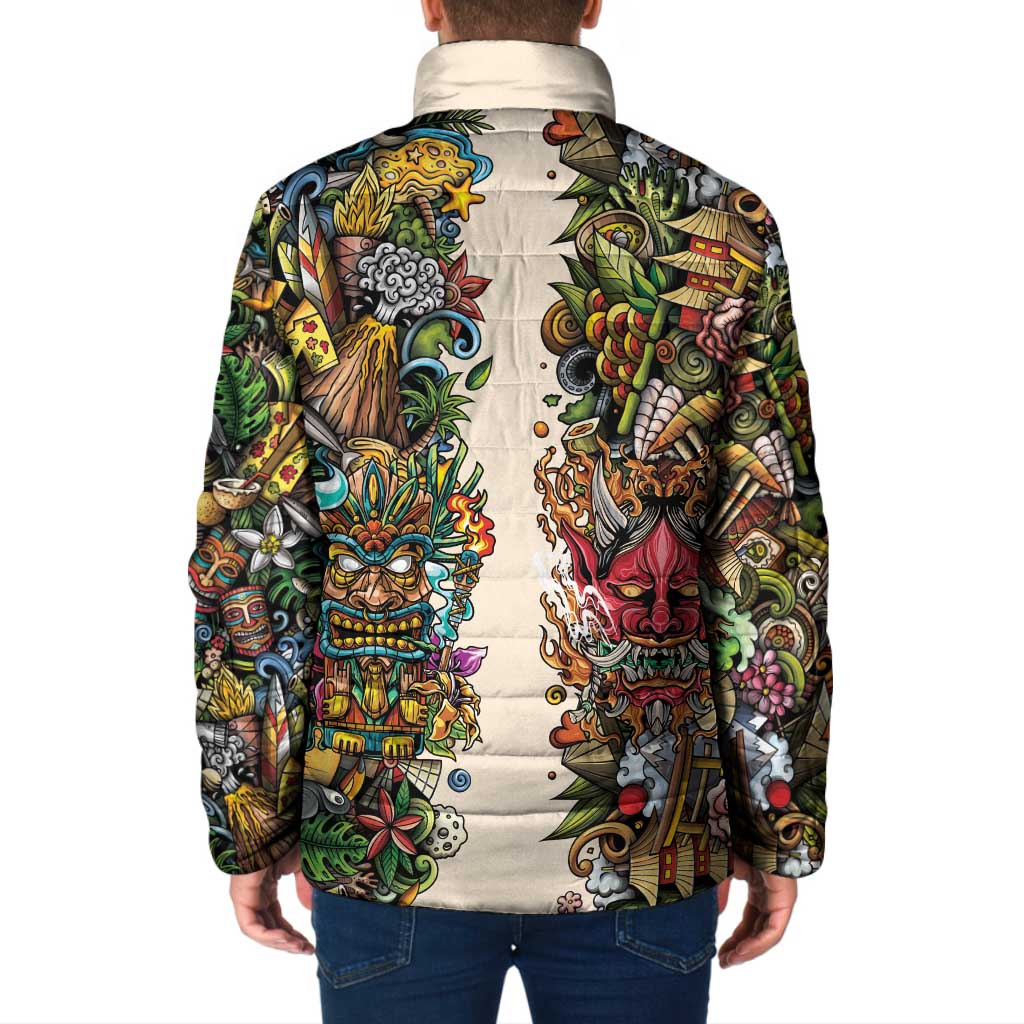 Hawaii And Japan Padded Jacket Tiki With Oni Mask LT05 - Polynesian Pride