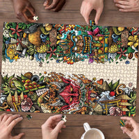 Hawaii And Japan Puzzle Tiki With Oni Mask LT05 - Polynesian Pride