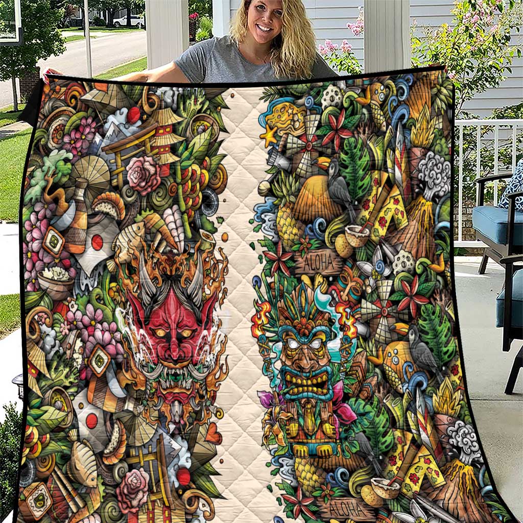 Hawaii And Japan Quilt Tiki With Oni Mask - Polynesian Pride