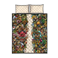 Hawaii And Japan Quilt Bed Set Tiki With Oni Mask - Polynesian Pride