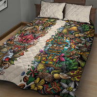 Hawaii And Japan Quilt Bed Set Tiki With Oni Mask - Polynesian Pride