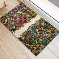 Hawaii And Japan Rubber Doormat Tiki With Oni Mask LT05 - Polynesian Pride