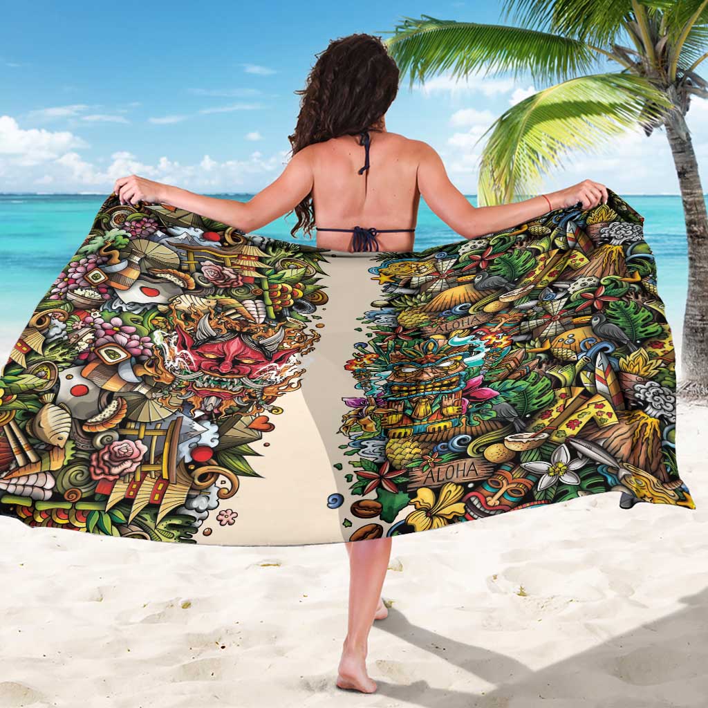 Hawaii And Japan Sarong Tiki With Oni Mask - Polynesian Pride