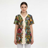 Hawaii And Japan Scrub Top Tiki With Oni Mask LT05 - Polynesian Pride