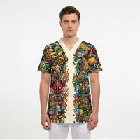 Hawaii And Japan Scrub Top Tiki With Oni Mask LT05 - Polynesian Pride