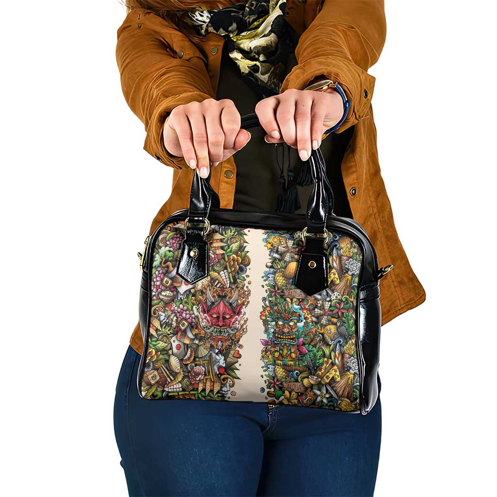 Hawaii And Japan Shoulder Handbag Tiki With Oni Mask LT05 One Size Colorful - Polynesian Pride