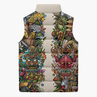 Hawaii And Japan Sleeveless Puffer Jacket Tiki With Oni Mask LT05 - Polynesian Pride