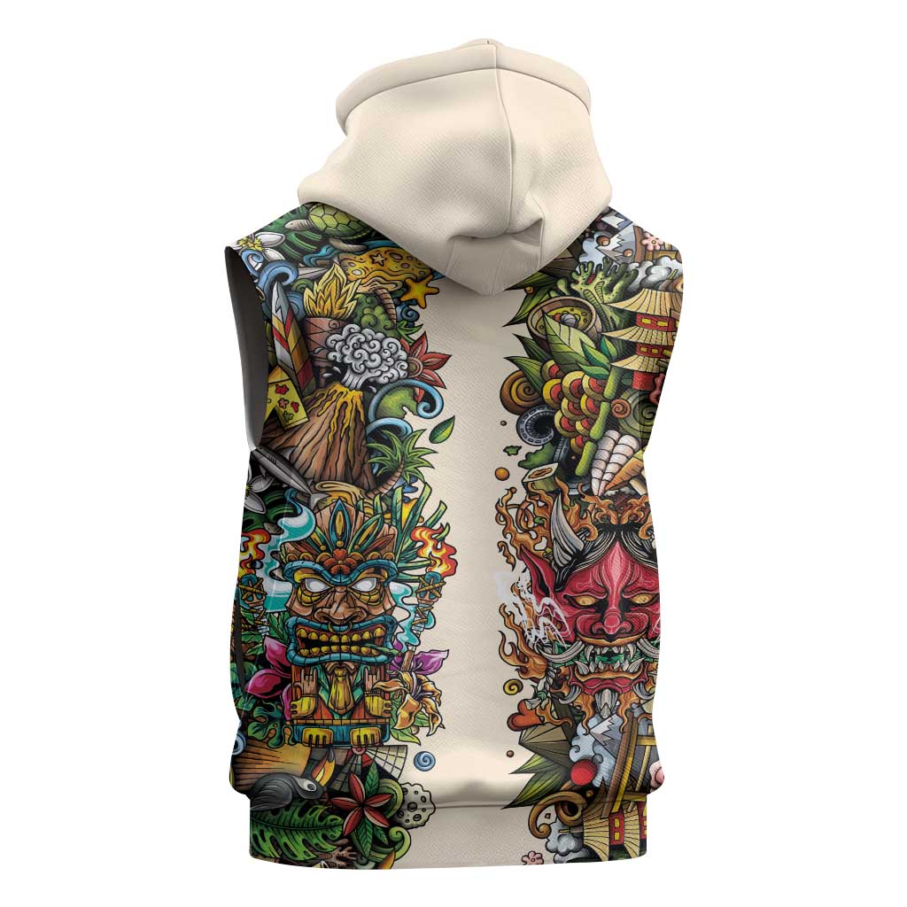 Hawaii And Japan Sleeveless Zip Hoodie Tiki With Oni Mask LT05 - Polynesian Pride