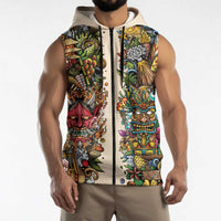 Hawaii And Japan Sleeveless Zip Hoodie Tiki With Oni Mask LT05 - Polynesian Pride