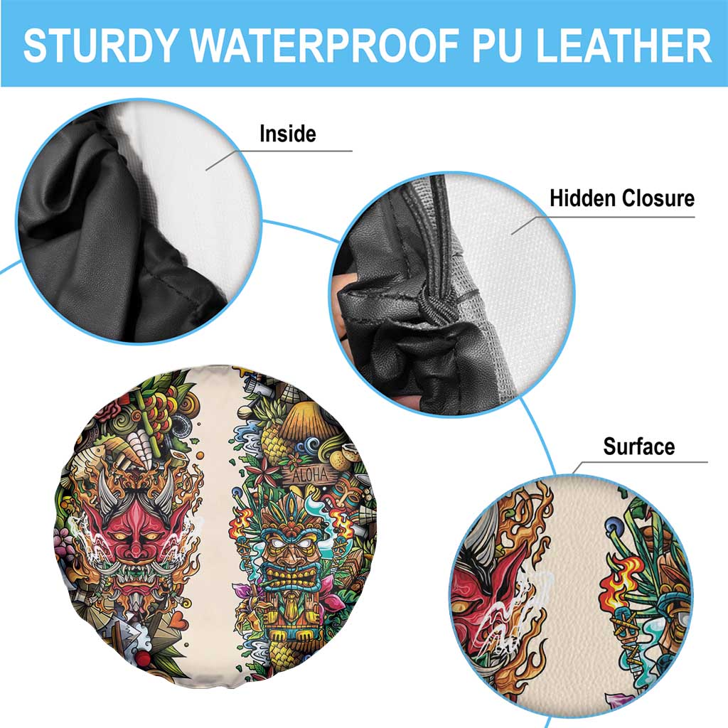 Hawaii And Japan Spare Tire Cover Tiki With Oni Mask - Polynesian Pride