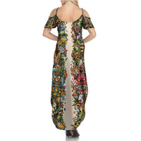 Hawaii And Japan Summer Maxi Dress Tiki With Oni Mask - Polynesian Pride