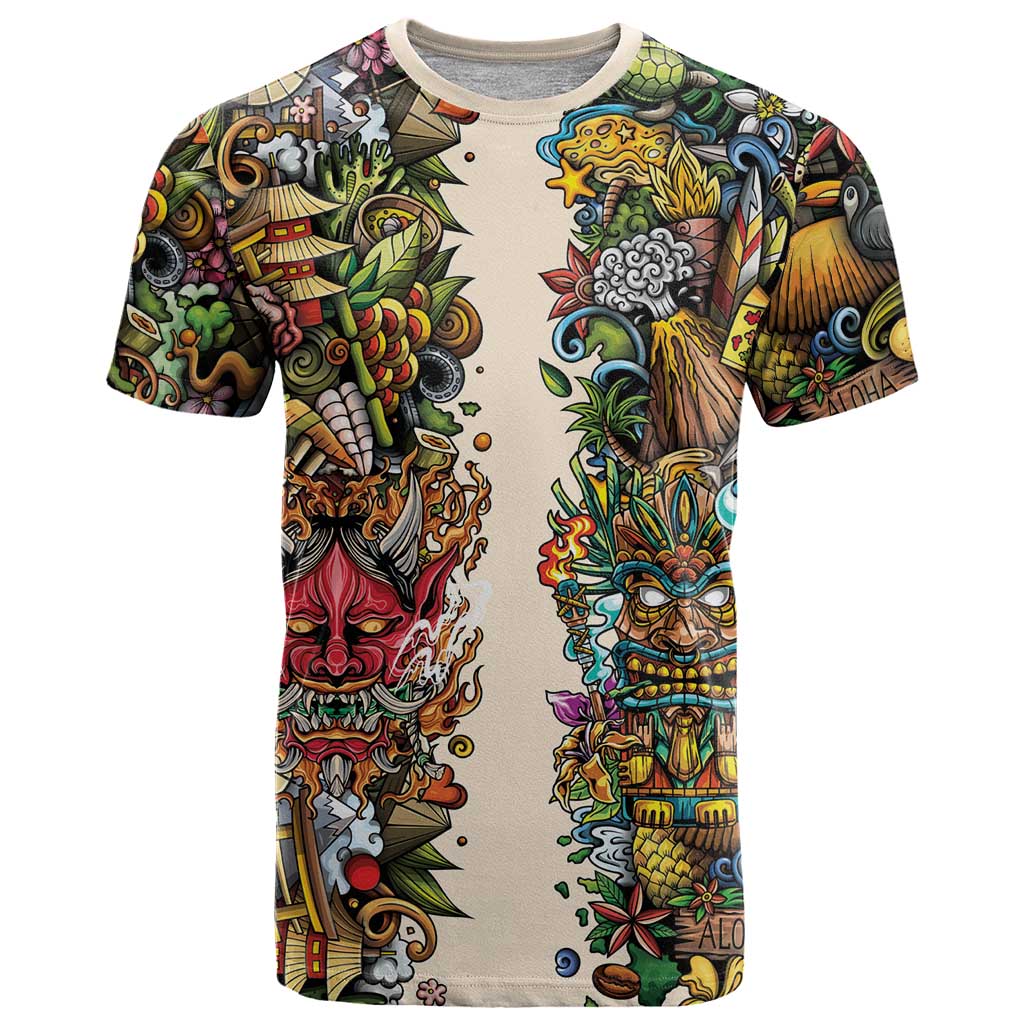 Hawaii And Japan T Shirt Tiki With Oni Mask - Polynesian Pride