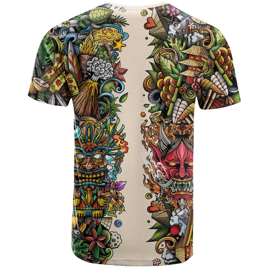Hawaii And Japan T Shirt Tiki With Oni Mask - Polynesian Pride