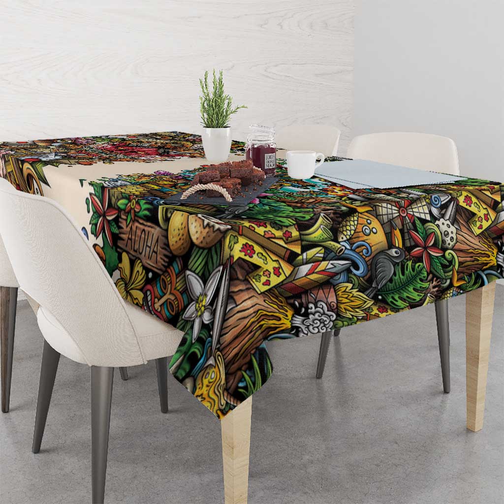 Hawaii And Japan Tablecloth Tiki With Oni Mask LT05 - Polynesian Pride