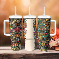 Hawaii And Japan Tumbler With Handle Tiki With Oni Mask - Polynesian Pride