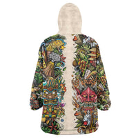 Hawaii And Japan Wearable Blanket Hoodie Tiki With Oni Mask LT05 - Polynesian Pride