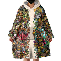Hawaii And Japan Wearable Blanket Hoodie Tiki With Oni Mask LT05 - Polynesian Pride