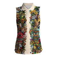 Hawaii And Japan Women Sleeveless Polo Shirt Tiki With Oni Mask LT05 Female Colorful - Polynesian Pride