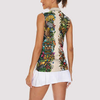 Hawaii And Japan Women Sleeveless Polo Shirt Tiki With Oni Mask LT05 - Polynesian Pride