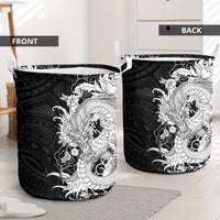 Hawaiian And Japanese Culture Laundry Basket Irezumi Dragon With Polynesian Pattern Black LT05 - Polynesian Pride