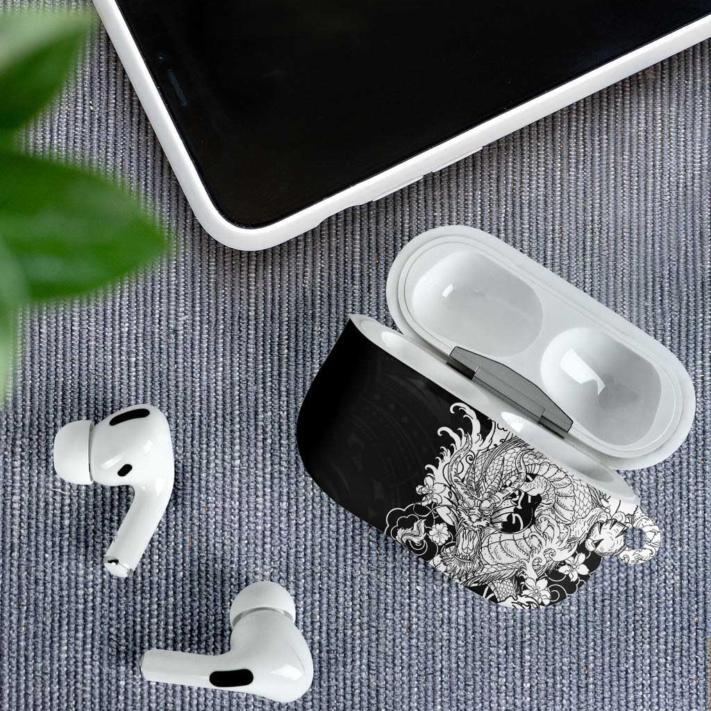 Hawaiian And Japanese Culture AirPods Case Irezumi Dragon With Polynesian Pattern Black LT05 - Polynesian Pride