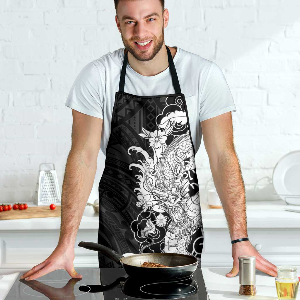 Hawaiian And Japanese Culture Apron Irezumi Dragon With Polynesian Pattern Black LT05 - Polynesian Pride