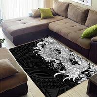 Hawaiian And Japanese Culture Area Rug Irezumi Dragon With Polynesian Pattern Black - Polynesian Pride