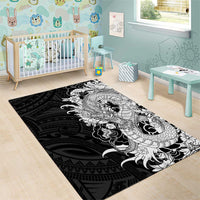 Hawaiian And Japanese Culture Area Rug Irezumi Dragon With Polynesian Pattern Black - Polynesian Pride