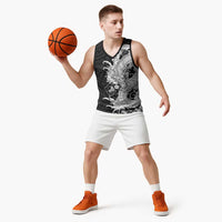 Hawaiian And Japanese Culture Basketball Jersey Irezumi Dragon With Polynesian Pattern Black LT05 - Polynesian Pride