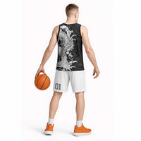 Hawaiian And Japanese Culture Basketball Jersey Irezumi Dragon With Polynesian Pattern Black LT05 - Polynesian Pride