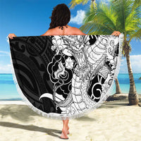 Hawaiian And Japanese Culture Beach Blanket Irezumi Dragon With Polynesian Pattern Black - Polynesian Pride