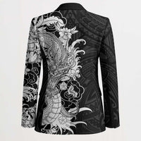 Hawaiian And Japanese Culture Blazer Irezumi Dragon With Polynesian Pattern Black - Polynesian Pride