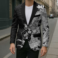 Hawaiian And Japanese Culture Blazer Irezumi Dragon With Polynesian Pattern Black - Polynesian Pride