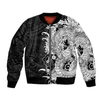 Hawaiian And Japanese Culture Bomber Jacket Irezumi Dragon With Polynesian Pattern Black - Polynesian Pride