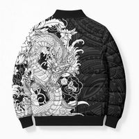 Hawaiian And Japanese Culture Bomber Puffer Jacket Irezumi Dragon With Polynesian Pattern Black LT05 - Polynesian Pride