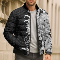 Hawaiian And Japanese Culture Bomber Puffer Jacket Irezumi Dragon With Polynesian Pattern Black LT05 - Polynesian Pride